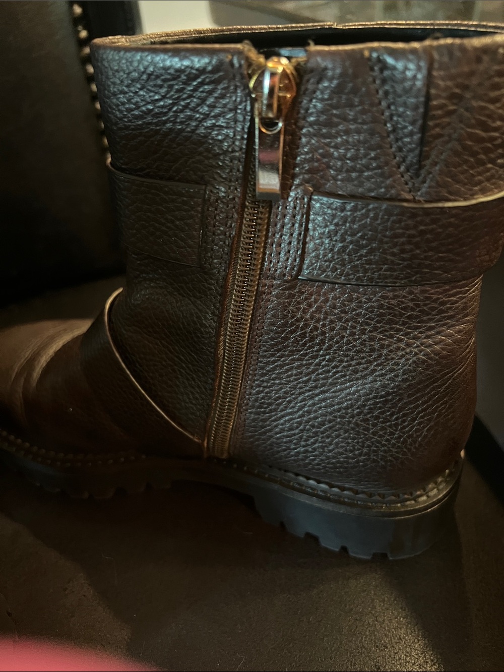 Nordstrom Brown Pebbled Leather Buckle Ankle Boots - Picture 5 of 6